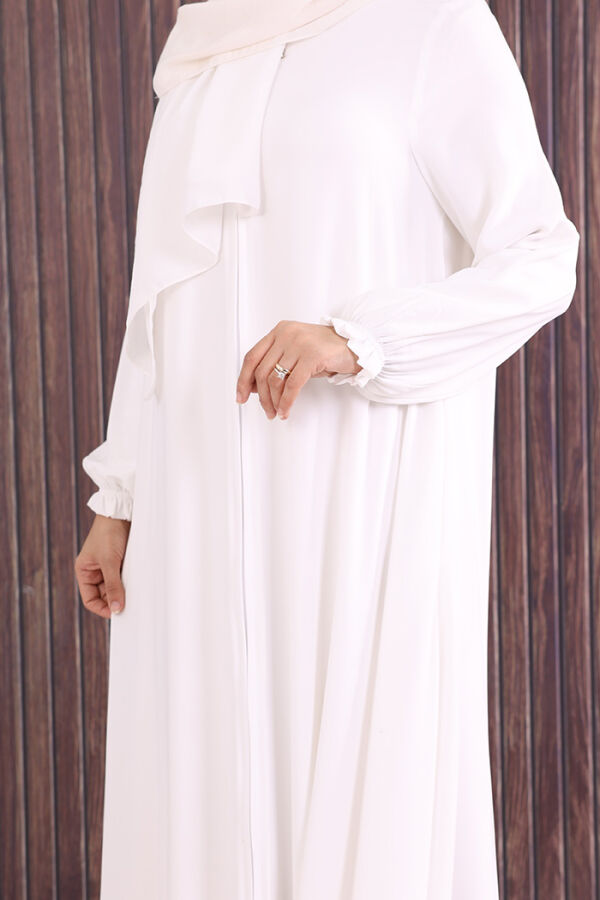 Fermuarlı Kol Manşetleri Büzgülü Mevlana Ferace 6007 Ekru - 6