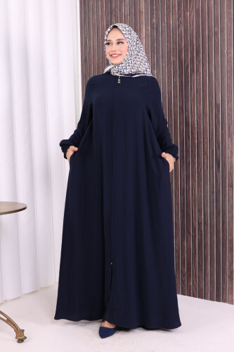 Fermuarlı Kol Manşetleri Büzgülü Mevlana Ferace 6007 Lacivert 