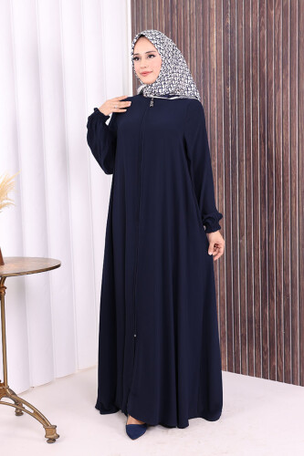 Fermuarlı Kol Manşetleri Büzgülü Mevlana Ferace 6007 Lacivert - 3