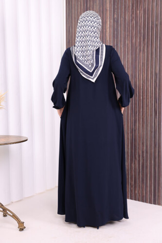 Fermuarlı Kol Manşetleri Büzgülü Mevlana Ferace 6007 Lacivert - 4