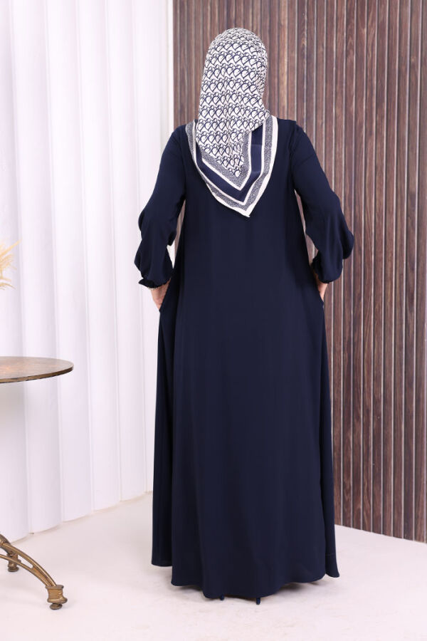 Fermuarlı Kol Manşetleri Büzgülü Mevlana Ferace 6007 Lacivert - 4