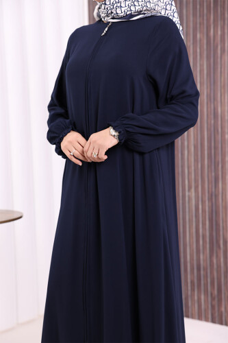 Fermuarlı Kol Manşetleri Büzgülü Mevlana Ferace 6007 Lacivert - 6