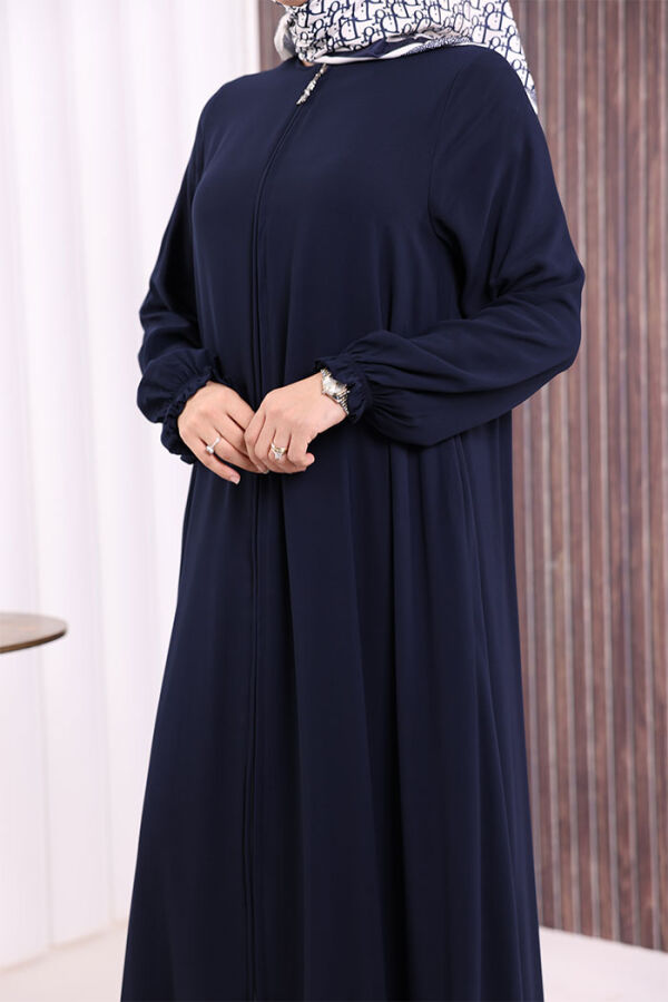 Fermuarlı Kol Manşetleri Büzgülü Mevlana Ferace 6007 Lacivert - 6