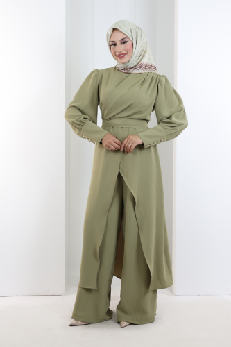 Omuz Büzgü Detaylı Tunik Takım 8709 Haki - 2