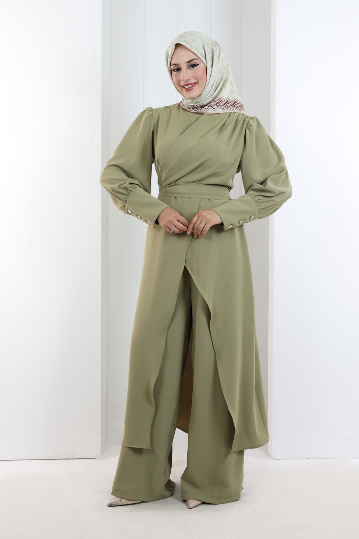 Omuz Büzgü Detaylı Tunik Takım 8709 Haki - 2