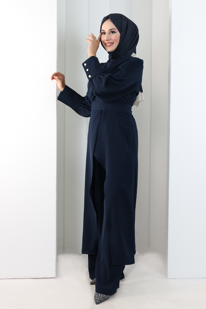 Omuz Büzgü Detaylı Tunik Takım 8709 Lacivert - 3