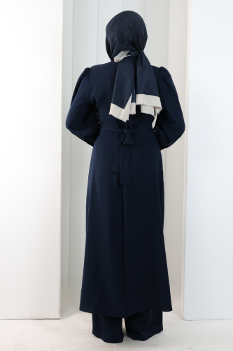 Omuz Büzgü Detaylı Tunik Takım 8709 Lacivert - 4