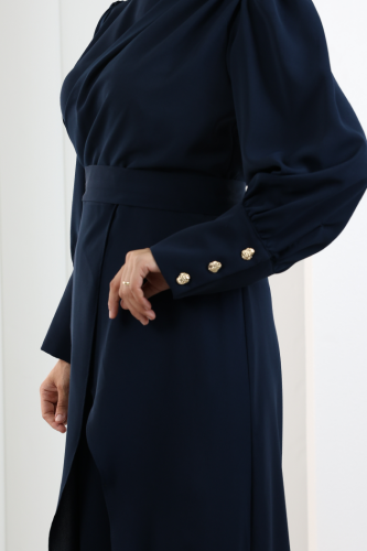 Omuz Büzgü Detaylı Tunik Takım 8709 Lacivert - 6