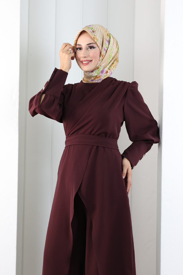 Omuz Büzgü Detaylı Tunik Takım 8709 Mürdüm - 5
