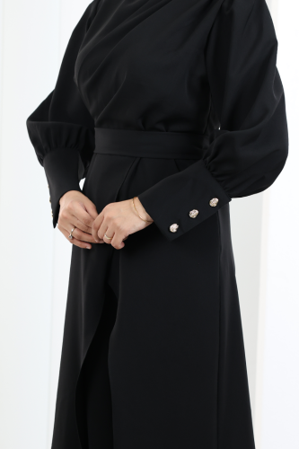 Omuz Büzgü Detaylı Tunik Takım 8709 Siyah - 7