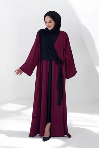 Önden Bağlama Detaylı Abaya 70005 Bordo - 1