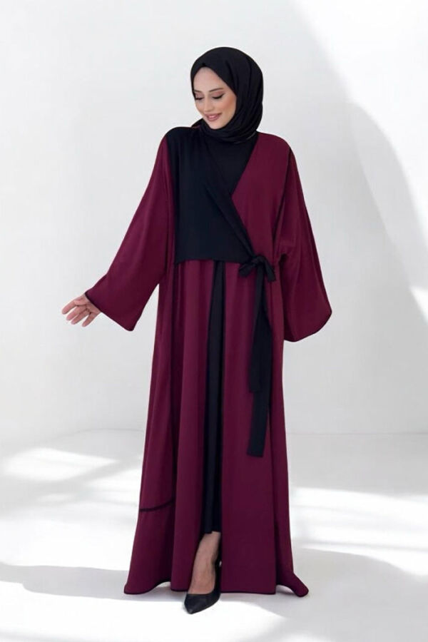 Önden Bağlama Detaylı Abaya 70005 Bordo - 1