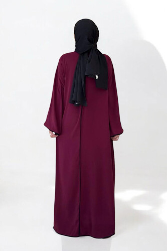 Önden Bağlama Detaylı Abaya 70005 Bordo - 2