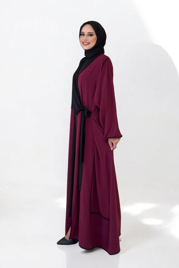 Önden Bağlama Detaylı Abaya 70005 Bordo - 3