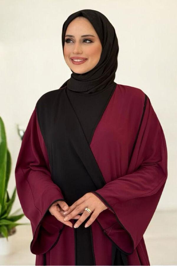 Önden Bağlama Detaylı Abaya 70005 Bordo - 4