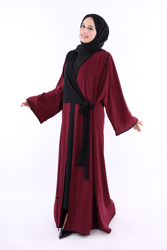 Önden Bağlama Detaylı Abaya 70005 Bordo - 3