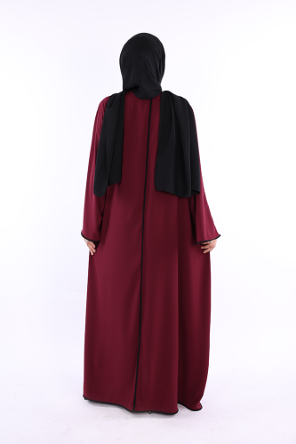 Önden Bağlama Detaylı Abaya 70005 Bordo - 2