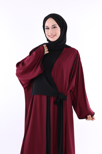 Önden Bağlama Detaylı Abaya 70005 Bordo - 4