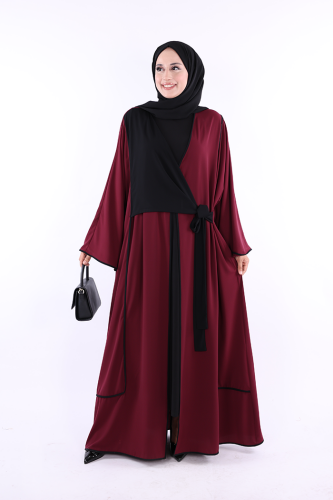 Önden Bağlama Detaylı Abaya 70005 Bordo - Bym Fashion