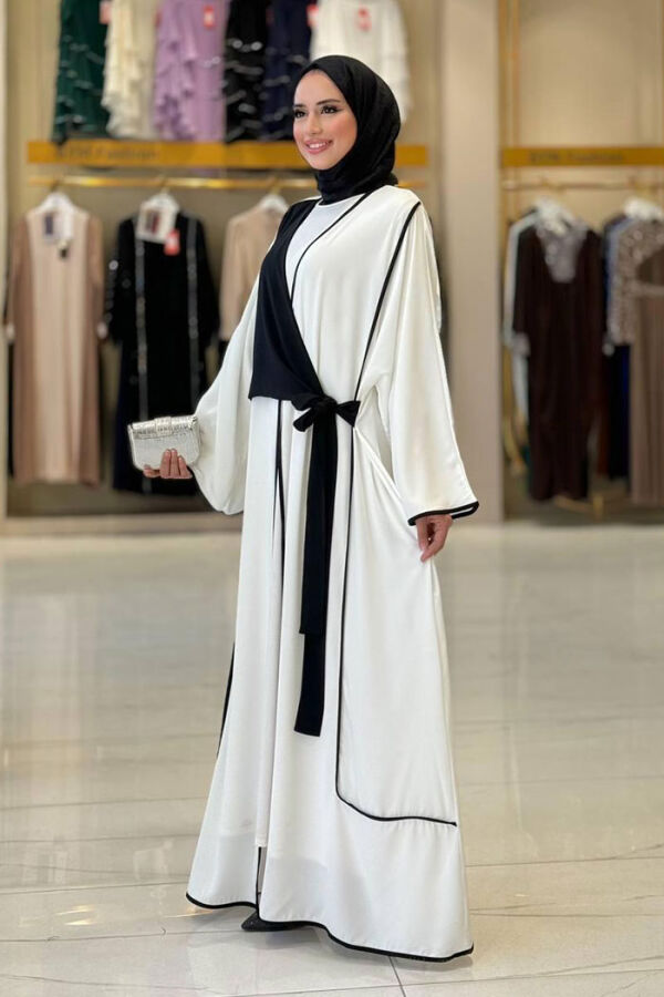 Önden Bağlama Detaylı Abaya 70005 Ekru - 3