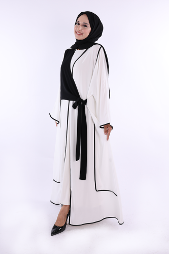 Önden Bağlama Detaylı Abaya 70005 Ekru - 2