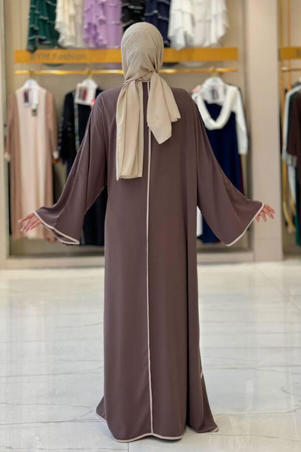 Önden Bağlama Detaylı Abaya 70005 Kahverengi - 2