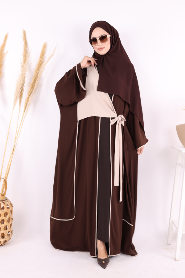 Önden Bağlama Detaylı Abaya 70005 Kahverengi - 2