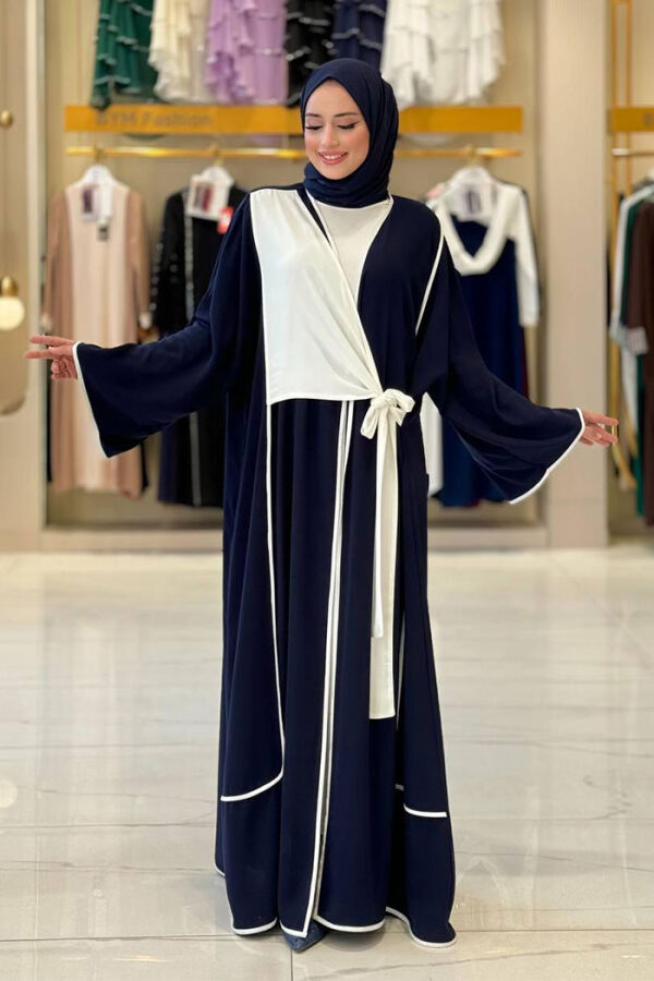Önden Bağlama Detaylı Abaya 70005 Lacivert - 1