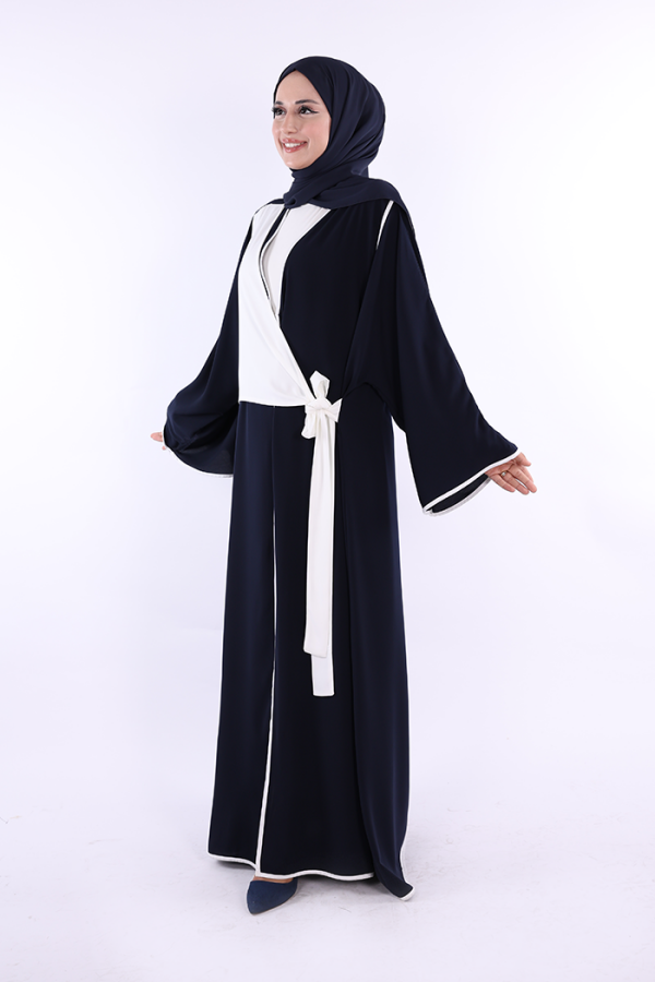 Önden Bağlama Detaylı Abaya 70005 Lacivert - 2
