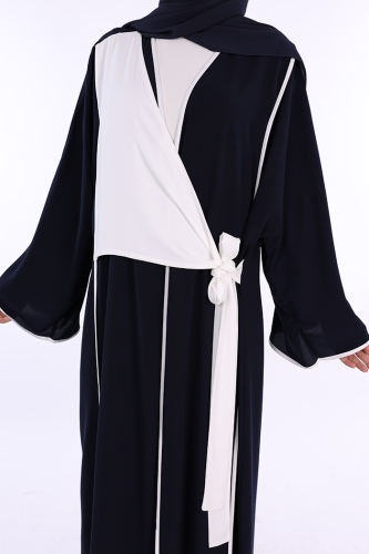 Önden Bağlama Detaylı Abaya 70005 Lacivert - 4