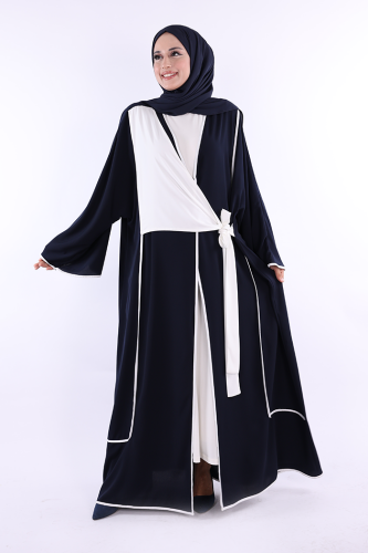Önden Bağlama Detaylı Abaya 70005 Lacivert - Bym Fashion