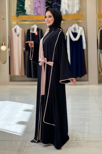 Önden Bağlama Detaylı Abaya 70005 Siyah - 3