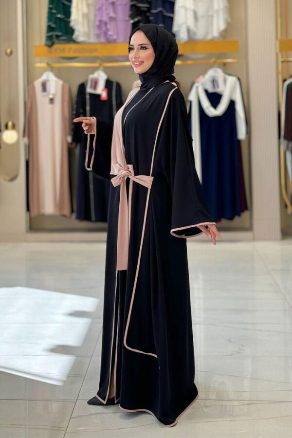 Önden Bağlama Detaylı Abaya 70005 Siyah - 3