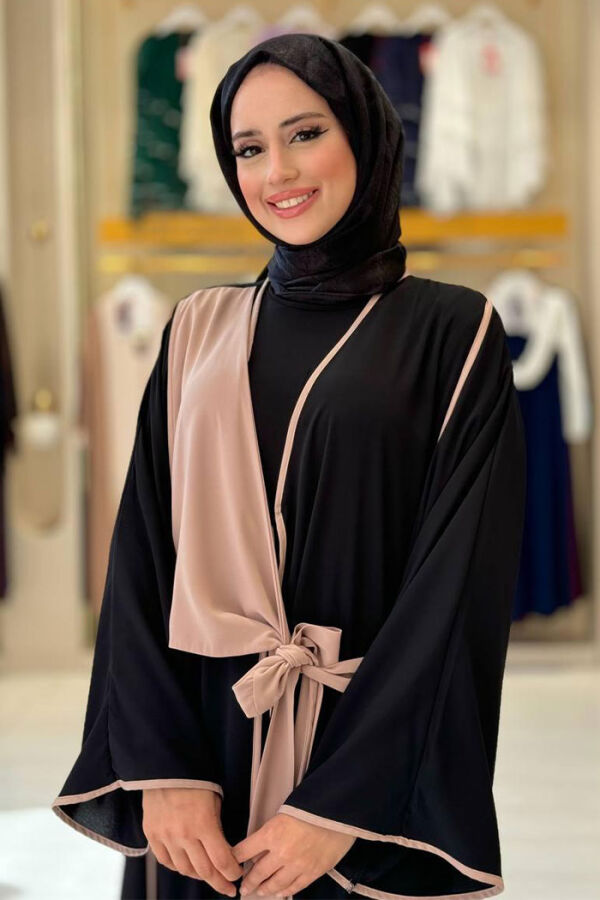 Önden Bağlama Detaylı Abaya 70005 Siyah - 4