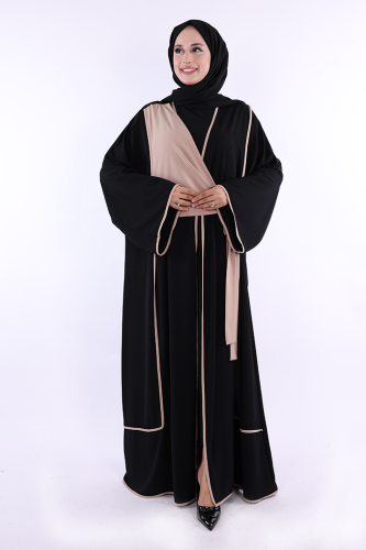 Önden Bağlama Detaylı Abaya 70005 Siyah - Bym Fashion