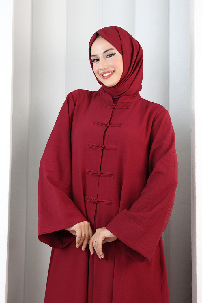 Önden Bağlamalı Tunik Üçlü Çilek Kumaş Takım 9001 Bordo - 5