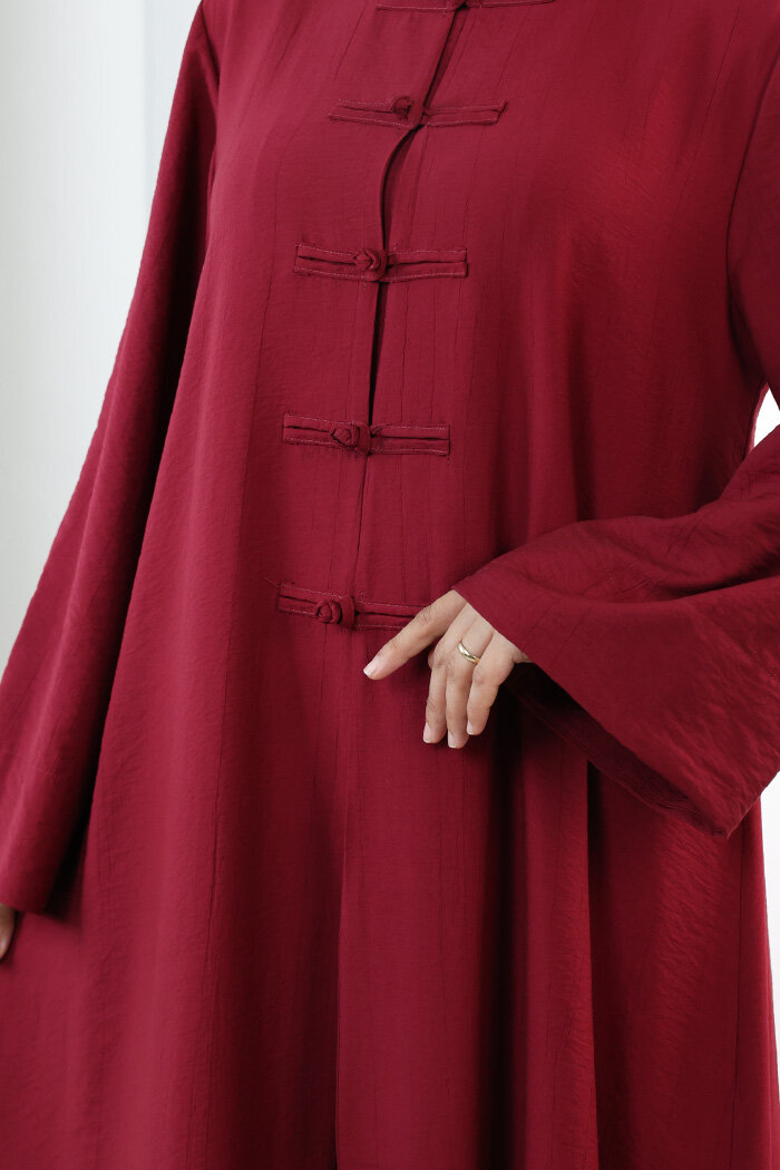 Önden Bağlamalı Tunik Üçlü Çilek Kumaş Takım 9001 Bordo - 6
