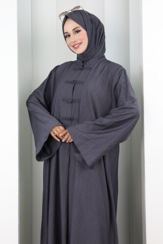 Önden Bağlamalı Tunik Üçlü Çilek Kumaş Takım 9001 Füme - 6