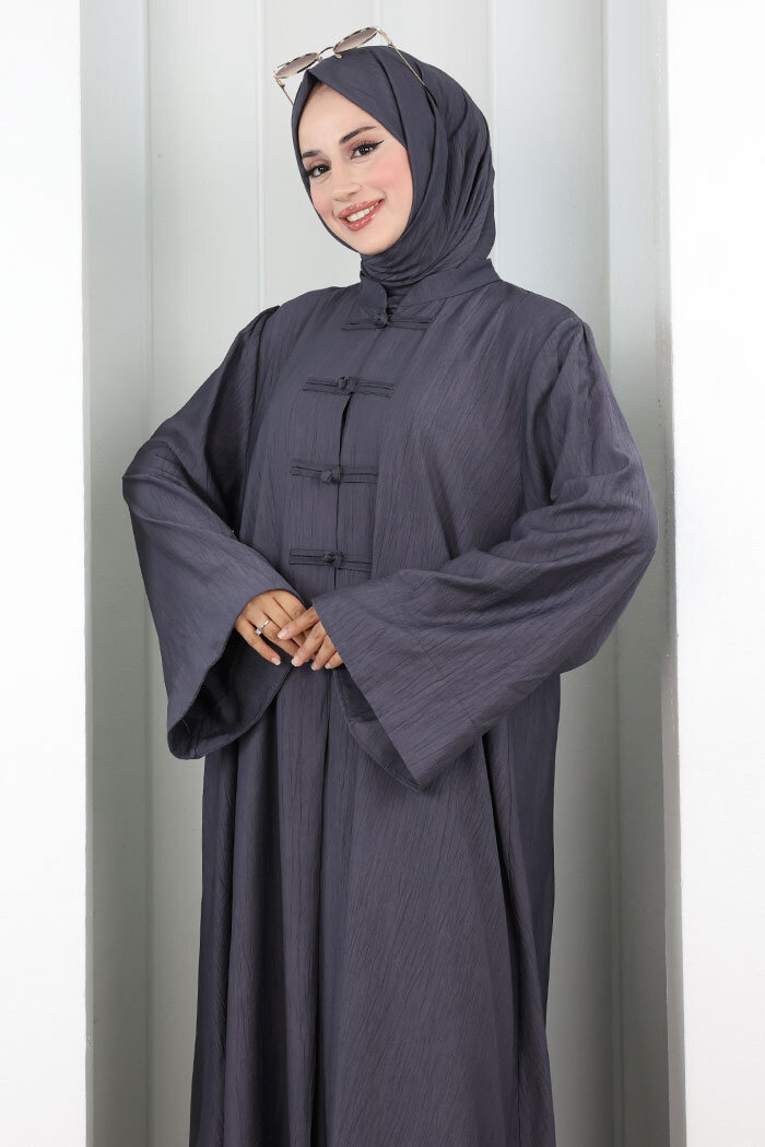 Önden Bağlamalı Tunik Üçlü Çilek Kumaş Takım 9001 Füme - 6