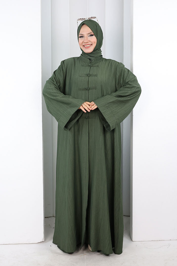 Önden Bağlamalı Tunik Üçlü Çilek Kumaş Takım 9001 Haki - 2