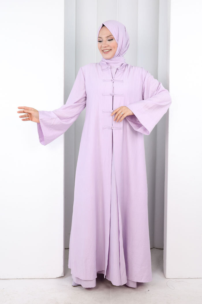 Önden Bağlamalı Tunik Üçlü Çilek Kumaş Takım 9001 Lila - 1