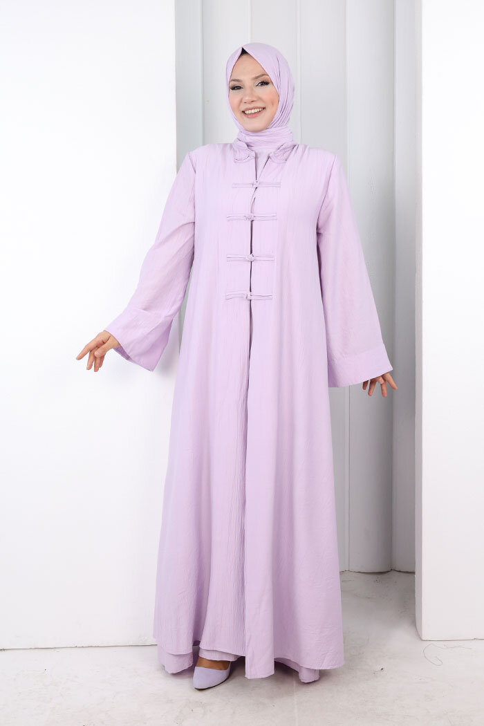 Önden Bağlamalı Tunik Üçlü Çilek Kumaş Takım 9001 Lila - 2