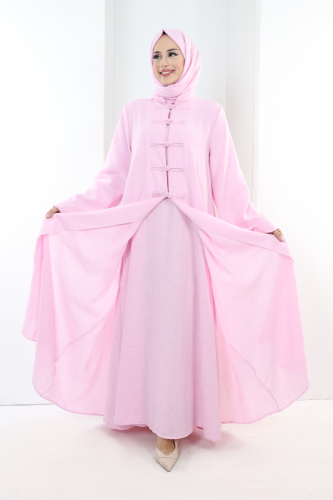 Önden Bağlamalı Tunik Üçlü Takım 7080 Pembe - 3