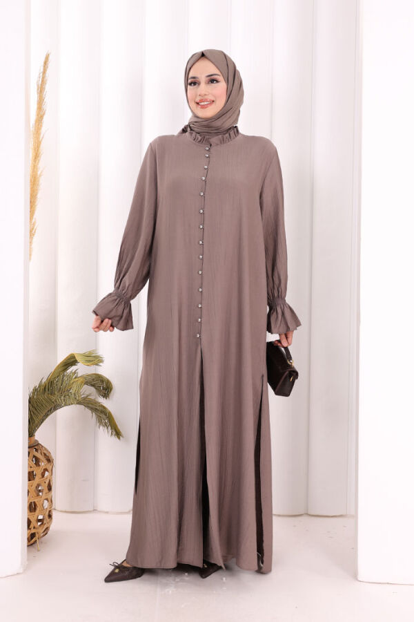 Hac  Umre Takım Önü Düğmeli Tunik,Pantolon  ŞAL  HEDİYE  8014 Duman - 1