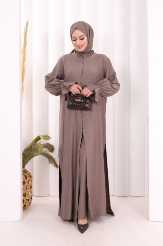 Hac  Umre Takım Önü Düğmeli Tunik,Pantolon  ŞAL  HEDİYE  8014 Duman - 3