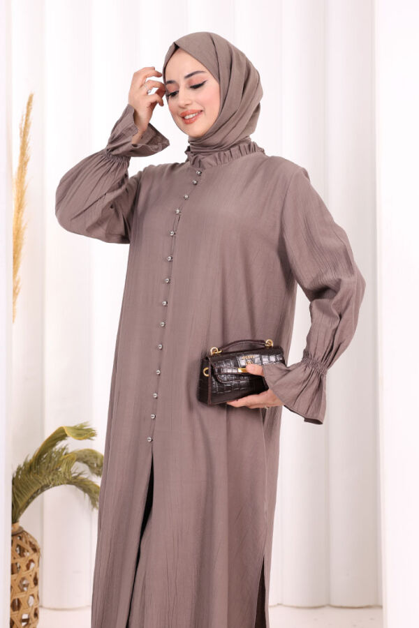 Hac  Umre Takım Önü Düğmeli Tunik,Pantolon  ŞAL  HEDİYE  8014 Duman - 6