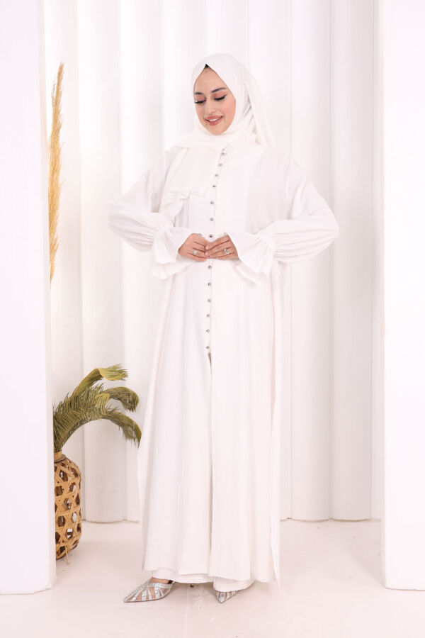 Hac  Umre Takım Önü Düğmeli Tunik,Pantolon  ŞAL  HEDİYE  8014 Ekru - 1