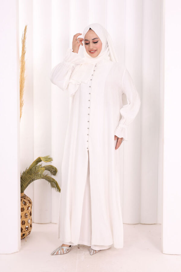 Hac  Umre Takım Önü Düğmeli Tunik,Pantolon  ŞAL  HEDİYE  8014 Ekru - 4