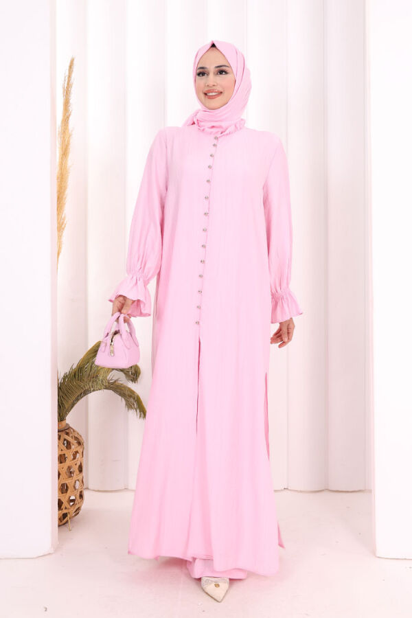 Hac  Umre Takım Önü Düğmeli Tunik,Pantolon  ŞAL  HEDİYE  8014 Pembe - 3