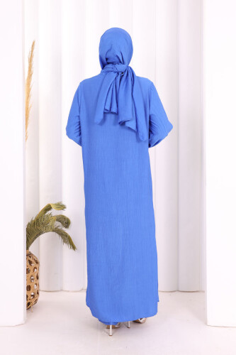 Hac  Umre Takım Önü Düğmeli Tunik,Pantolon  ŞAL  HEDİYE  8014 Saks - 5